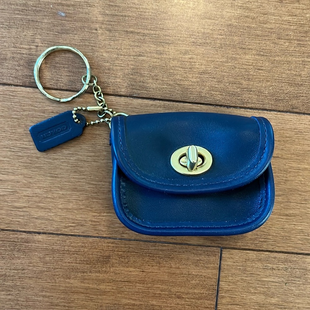 90s Vintage COACH City Mini Key Fob Leather Bag Charm Keychain, Navy